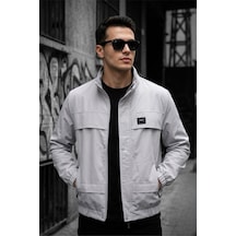 Oksit Trend Style Slim Fit Suya Dayanıklı Erkek Mevsimlik Ceket - Fermuarlı Ve Cepli Gri