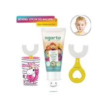 Mas Lord U Tipi Yeni Nesil Diş Fırçası Seti - Pembe Fırçalık + Sarı Kalp 2-6 Yaş +Agarta Çocuk Diş Macunu