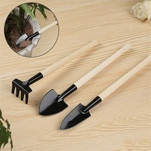 Ahşap Saplı Ev Bahçe Küreği Mini Tırmık 3'lü Set