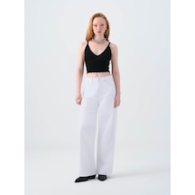 Loft Wide Leg Regular Fit Beyaz Kadın Jean Pantolon Lf2039976 Beyaz