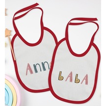 BK Kids Anne ve Baba Tasarımlı 2’li Kırmızı Mama Önlüğü-1 Kırmızı