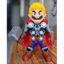 Mario As Thor Heykeli - 3d Baskı Crossover Figür - Mjolnir Tutan Mario - Koleksiyonluk Gamer & Marvel Biblo