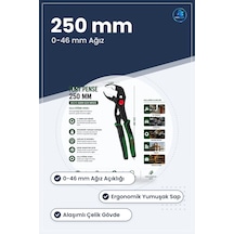 Papağan Pense 250 Mm 0 İle 46 Açıklık Ergonomik Yumuşak Sap Krom
