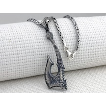Takıhan Viking İskandinav Savaşcı Baltası Kral Zincirli Üç Boyutlu 925 Ayar Gümüş Kolye