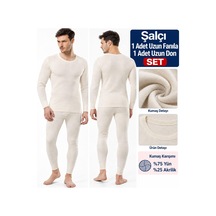 Şalcı Şalçı Safyün Erkek %75 Yün Uzun Don Ve Uzun Kol Fanila İçlik Set - 1 Set Ekru