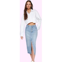Ersefa Kadın Denim Midi Etek A Line Kalıp Pamuk Günlük Ve İş Hayatı İçin Mavi