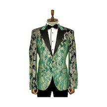 Wessi Dik Yaka Slim Fit Altın Desenli Yeşil Balo Ceket - Wessi Yeşil Wessi Dik Yaka Slim Fit Altın Desenli Yeşil Balo Ceket - Wessi Yeşil