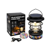Powermaster Hop-8819 Solar Güneş Panelli Sensörlü Kamp Lambası Filament + Smd + Rgb Şerit Siyah