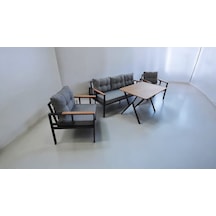 Pimango Pi Elize Bahçe Balkon Mobilyası Gri 3+1+1 Perla Çam Masa Gri