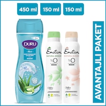 Emotion Natural Bloom + Breeze Kadın Sprey Deodorant 2 x 150 ML + Duru Moods Deniz Mineralleri Duş Jeli 450 ML