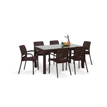 Rattan Large Lüx Camlı Kahve Masa Takımı Bahçe&balkon 1 Camlı Mas Kahverengi
