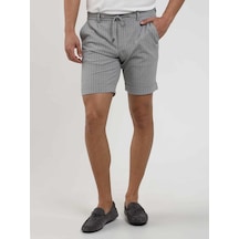 Dufy Gri Erkek Slim Fit Çizgili Casual Short - 104668-Gri