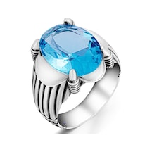 925 Ayar Gümüş Mavi Topaz Taşlı Erkek Yüzük