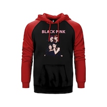 Blackpink Siluet Kırmızı Renk Reglan Kol Kapşonlu Sweatshirt Kırmızı