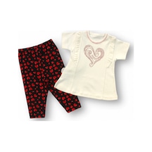 Veraura Lifestyle 3-6 6-9 9-12 12-18 Ay Baskılı Uzun Kollu Sweatli 2li Kız Bebek Takımı Ekru