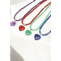Lapis Lazulli Kolye Lapis Taşı Kolye Çelik Tel Çelik Uzatma Zinciri Doğal Taş 4 Mm Kalpli Kolye Mavi Mavi
