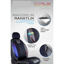 Kia Picanto Deri Detaylı Oto Koltuk Kılıfı Ön Arka Set Cyrus Siyah Mavi