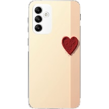 Samsung Galaxy A05s Uyumlu Krem Zeminli Kırmızı Kalp Baskılı Silikon Kılıf Renkli