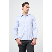 İmza Sert Yaka Uzun Kol Cepsiz Slim Fit %100 Pamuk Gömlek 1004260324 Koyu Mavi