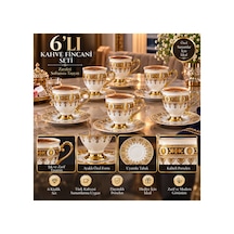 6 Lı Ayaklı Porselen Kahve Fincanı Takımı Siyah Gold Desenli 6 Kişilik Şık Sunum Seti Altın