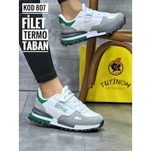 Tutınom Termo Taban Ortopedik Çocuk Spor Ayakkabı Kız Ve Erkekler İçin Okul Ayakkabısı Yeşil Beyaz Gri