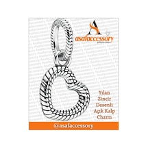 Yılan Zincir Desenli Açık Kalp Charm Gümüş