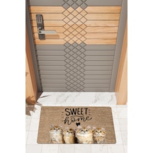 Rugmood Modern Dijtal Baskı Sweet Home Kedili Kapı Önü Paspası Çok Renkli