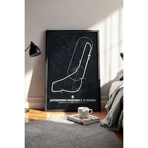 Monza F1 Pisti Ahşap Çerçeveli Tablo İtalya Gp Yarış Pisti Poster Siyah