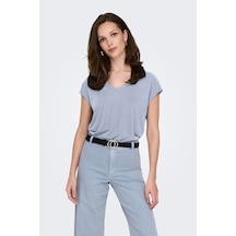 Only Kadın Onlhannah V Yaka Kısa Kollu T-shirt 15326642 Indigo Indigo