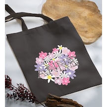 Bk Gift Anneler Günü Tasarımlı Antrasit Kumaş Bez Çanta, Baskılı Omuz Çantası, Alışveriş Çantası, Anneler Günü Hediyesi, Anneye Hediye-3 Çok Renkli