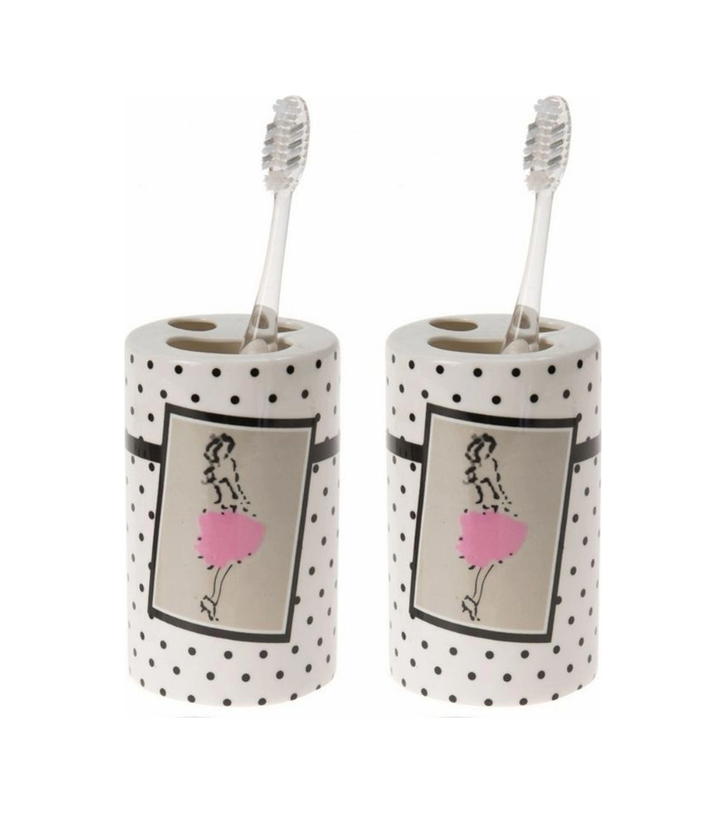 2 Adet Seramik Diş Fırçalık Pembe Elbiseli Kadın Model 7x7x11cm Banyo Seti Çok Renkli