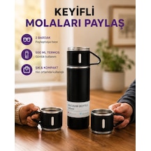 500 Ml Isı Korumalı Çelik Termos Ve Bardak Seti Silikon Tabanlı, Şık Ve Pratik - Lisinya Siyah