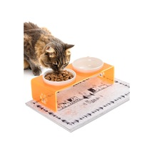 Gobypet 2'li Turuncu Pleksi Dekoratif Kedi Ve Köpek Seramik Mama & Su Kabı + Paspas