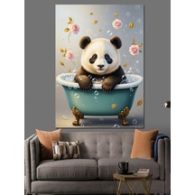Ahşap Tablo Küvette Yıkanan Panda Resmi