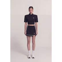 Holly Lolly Yırtmaçlı Cepli Mini Brandi Şort Etek Siyah