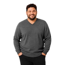 Battalmoda Erkek Büyük Beden Füme V Yaka Pamuklu Kazak 3xl-4xl-5xl-6xl