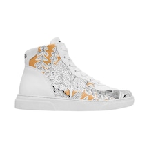 Kadın Vegan Deri Beyaz High Sneakers - There You Are Tasarım Çok Renkli