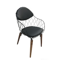 Sandalye TEL Model Metal çelik Tel sırt Kayın RETRO  Parlak ceviz Suni deri döşeme Ayak El Yapım