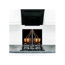 2' Li 40X52 CM Altın Kiraz Desenli Cam Kesim Tablası ve Ocak Koru