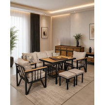Lexus Metal Bahçe Balkon Teras Koltuk Takımı 3+1+1+masa+2 Adet Puf