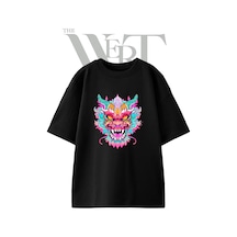 Thewert Dragon Head Tasarım Baskılı Ünisex Siyah Oversize T-shirt