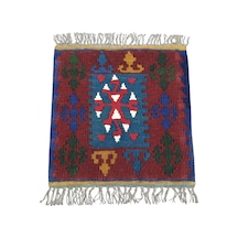 Zehra Abla Halı Vintage El Dokuma Minder Kare Kayseri Anadolu Yün Kilim 7375 Çok Renkli