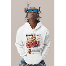 Sevbano One Piece Monkey D. Luffy Baskılı Unisex Oversize Anime Karakter beyaz