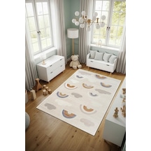 Cotto Kids Ck006r Krem Halı Gökkuşağı Desenli Kaymaz Tabanlı Yumuşak Yıkanabilir Çocuk Odası Halısı