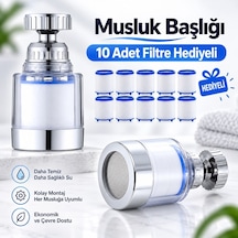 Viosa Kireç Önleyici Musluk Başlığı 360 Derece Döner Filtreli Ve Su Tasarufflu Başlık 10 Adet Filtre Hediyeli Siyah