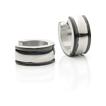 Siyah Çizgili Erkek Çelik Küpe Takı Aksesuar W P24 T5 N11.1125 Çelik