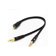 3.5 MM Aux Kulaklık Mikrofon Dönüştürücü Birleştirici Kablo Siyah