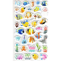 Sticker Eva Kabartmalı Stiker Çıkartma Defter Etiket Xk011 14x24 Cm - Renkli Balıklar Çok Renkli
