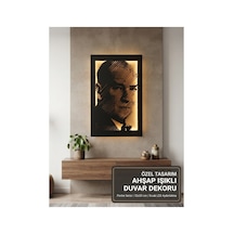 Ahşap Işıklı Duvar Dekoru Atatürk Figürlü Tablo 50x32 Cm