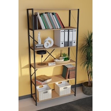 Dekoratif Metal Kitaplık 6 Raflı Kitaplık Dosya Rafı 180 Cm Çam